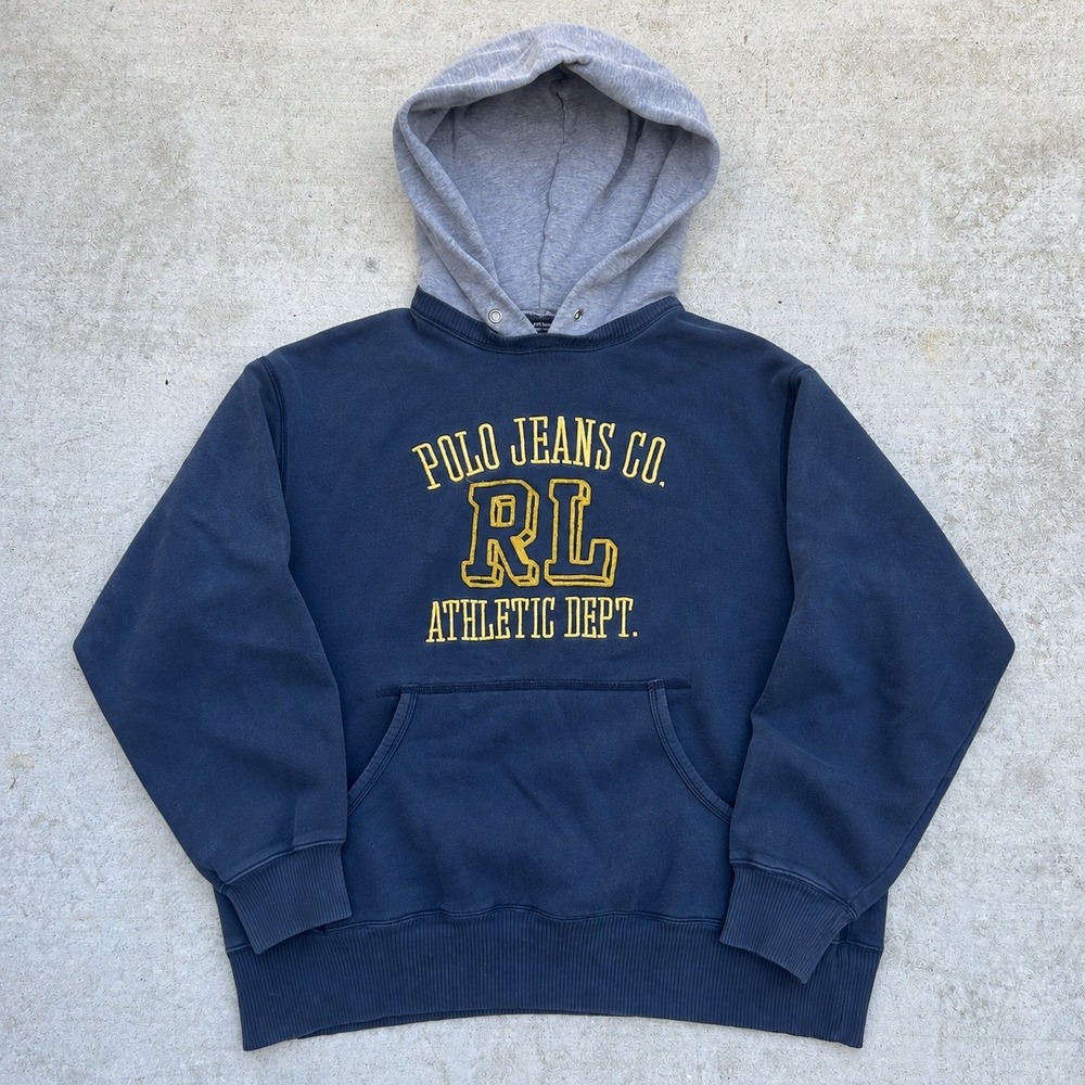 Polo Jeans Co Ralph Lauren Hoodie Afterhood Large Navy Blue Grey Vintage Y2K  RL